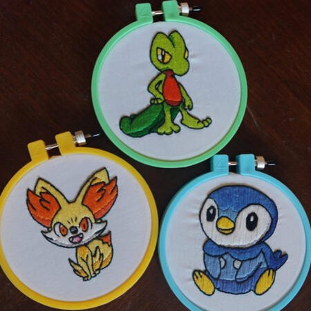 These 4" pokemon are priced at $25, $20 being the base for the hoop size, and an extra $5 for complexity.